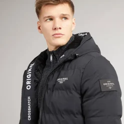 Crosshatch Herren Pittsburgh Gesteppte Kapuzenjacke Schwarz