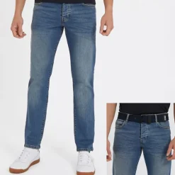 Crosshatch Herren Princed Jeans gerade geschnitten Stone Wash