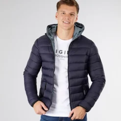 Crosshatch Herren Puffer Jacke Mit Raffung Mitternacht