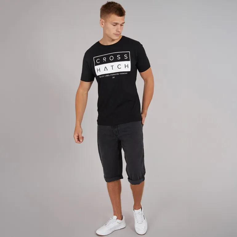 Crosshatch Herren Tillforth Baggy Jeansshorts Schwarze Waschung