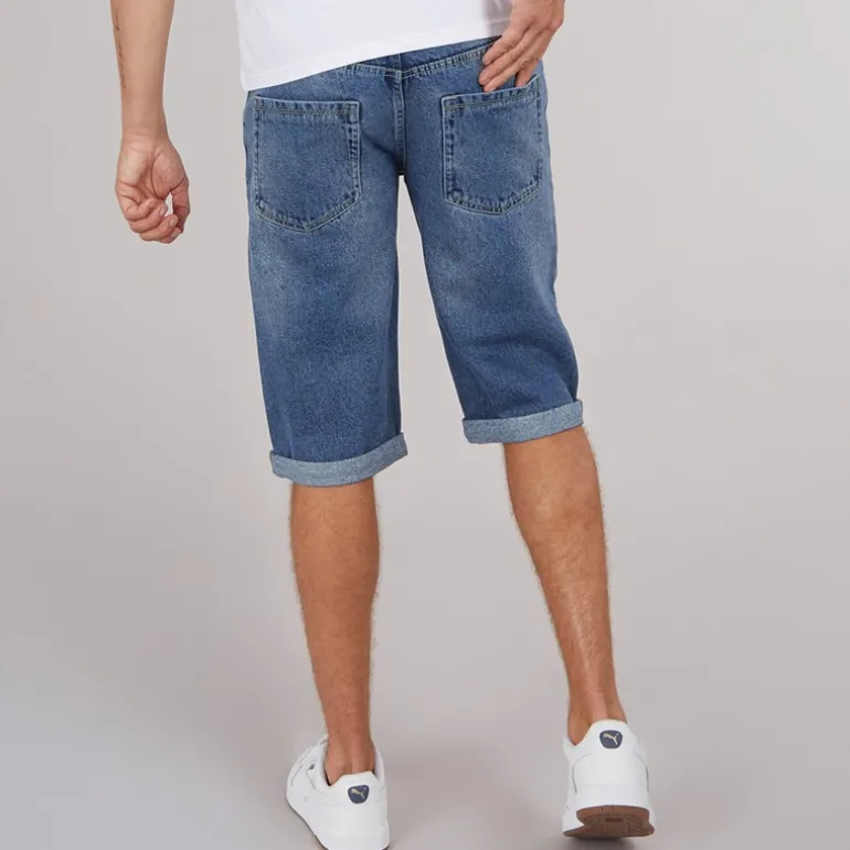 Crosshatch Herren Tillforth Baggy Denim Shorts Stonewash