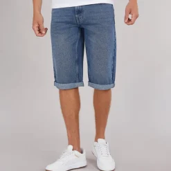 Crosshatch Herren Tillforth Baggy Denim Shorts Stonewash