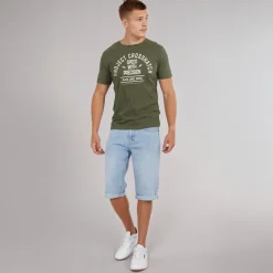 Crosshatch Herren Tillforth Baggy Denim Shorts Helle Waschung