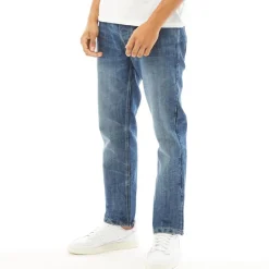 Crosshatch Jeans Herren Neu Geprägt Techno Gerade Passform Stone Wash