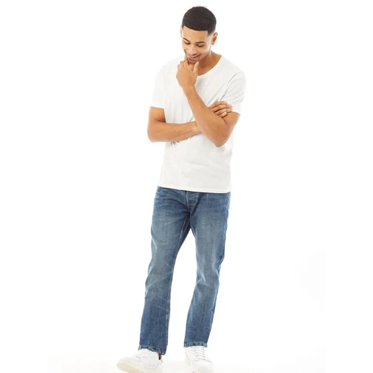 Crosshatch Jeans Herren Neu Geprägt Techno Gerade Passform Stone Wash