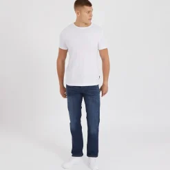 Crosshatch Jeans Herren Princed Gerader Schnitt Dunkelblau Waschung
