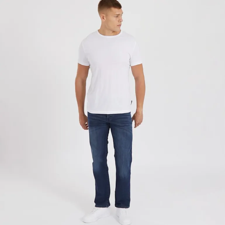 Crosshatch Jeans Herren Princed Gerader Schnitt Dunkelblau Waschung