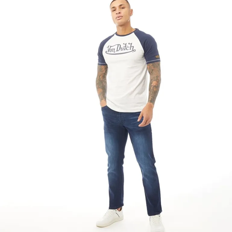 Crosshatch Jeans Herren Princed Gerader Schnitt Dunkelblau Waschung