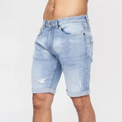 Crosshatch Jeans-Shorts Herren mit Riptrey-Details in Hellblau