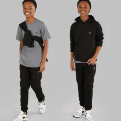 Crosshatch Junge Dreiteiliges Hoodie T Shirt und Jogginghose Set Schwarz / Anthrazit