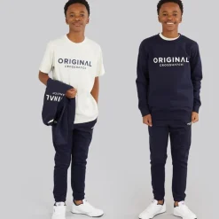 Crosshatch Junge Vier Teile Hoodie Sweatshirt T Shirt und Jogginghose Set Marineblau/Creme