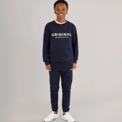 Crosshatch Junge Vier Teile Hoodie Sweatshirt T Shirt und Jogginghose Set Marineblau/Creme