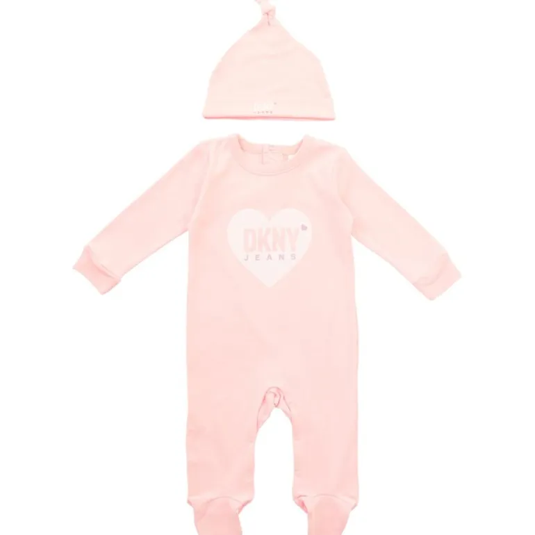 DKNY Jeans Baby Mädchen Outfit Mit Geknotetem Hut Set Pink Baby Pink