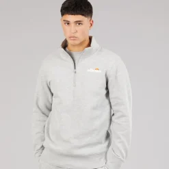 Ellesse Herren Benevento 1/4 Zip Sweatshirt Light Grey Marl
