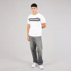 Ellesse Herren Squalius Retro Streifen T Shirt Weiß
