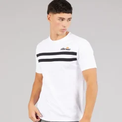 Ellesse Herren Squalius Retro Streifen T Shirt Weiß