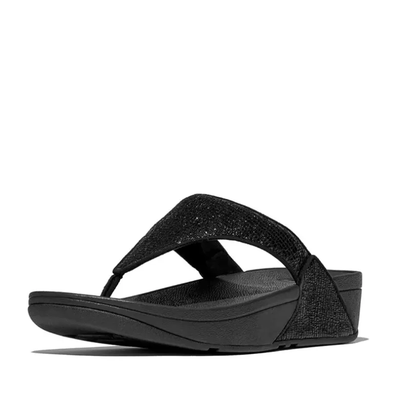 FitFlop Damen Lulu Crinkled Shimmer Zehensteg Sandalen Metallic Black