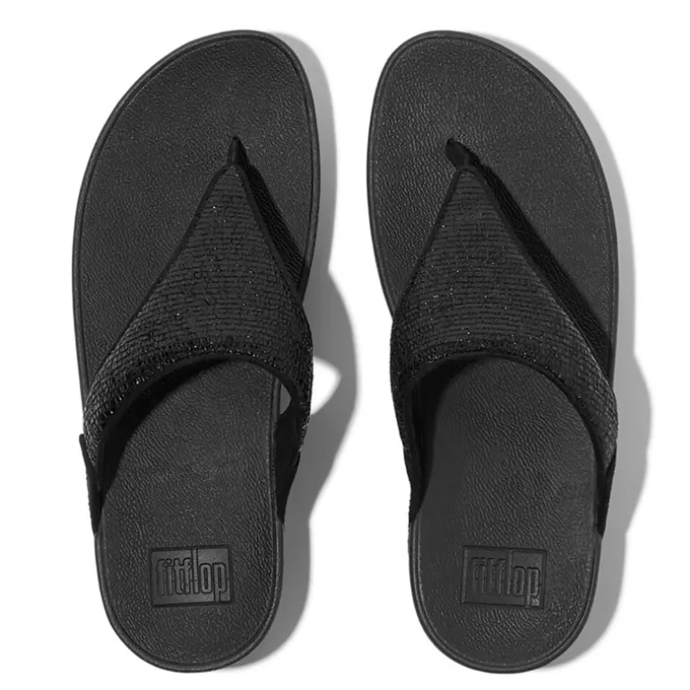 FitFlop Damen Lulu Crinkled Shimmer Zehensteg Sandalen Metallic Black