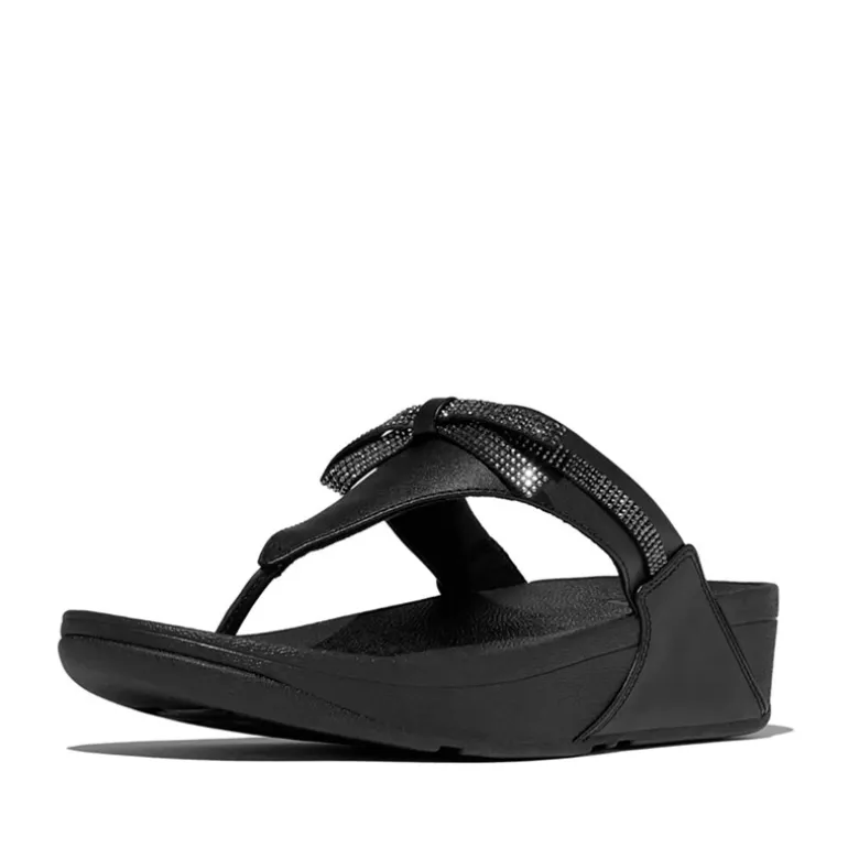 FitFlop Damen Lulu Glitz Schleife Leder Zehensteg Sandalen All Black