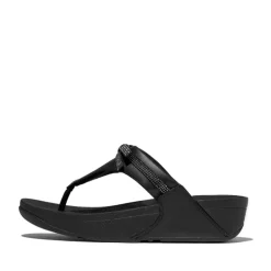 FitFlop Damen Lulu Glitz Schleife Leder Zehensteg Sandalen All Black