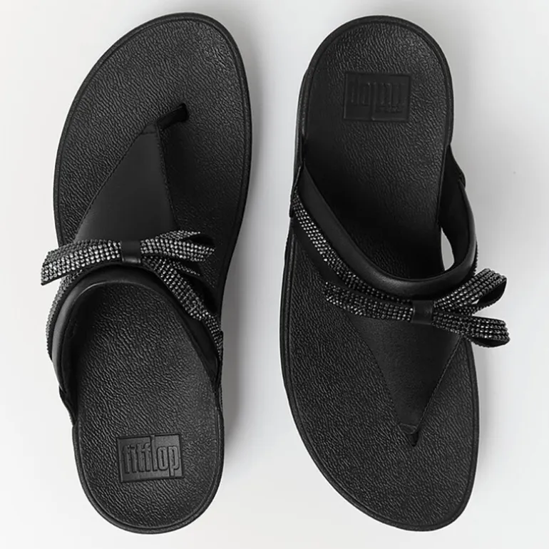 FitFlop Damen Lulu Glitz Schleife Leder Zehensteg Sandalen All Black