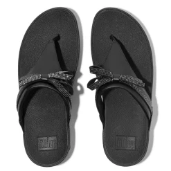 FitFlop Damen Lulu Glitz Schleife Leder Zehensteg Sandalen All Black