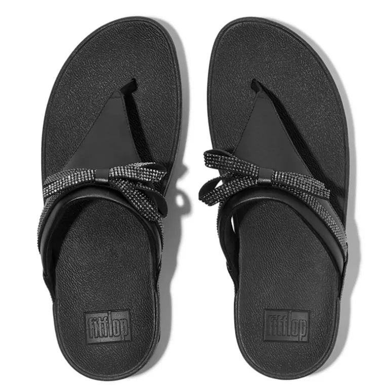FitFlop Damen Lulu Glitz Schleife Leder Zehensteg Sandalen All Black