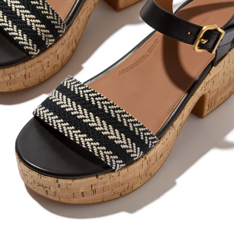 FitFlop Damensandalen mit Knöchelriemen und Plateau Schwarz
