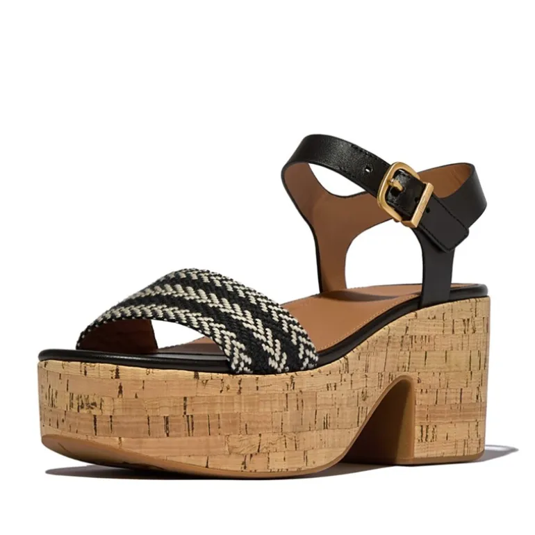FitFlop Damensandalen mit Knöchelriemen und Plateau Schwarz