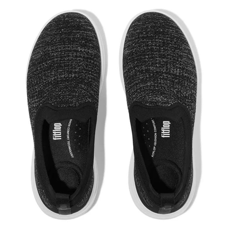 FitFlop Damen Super Q Strick Slip On Sneaker Schwarz/Silvereen
