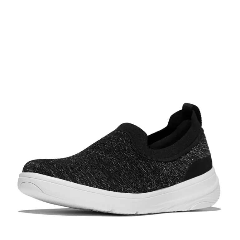 FitFlop Damen Super Q Strick Slip On Sneaker Schwarz/Silvereen