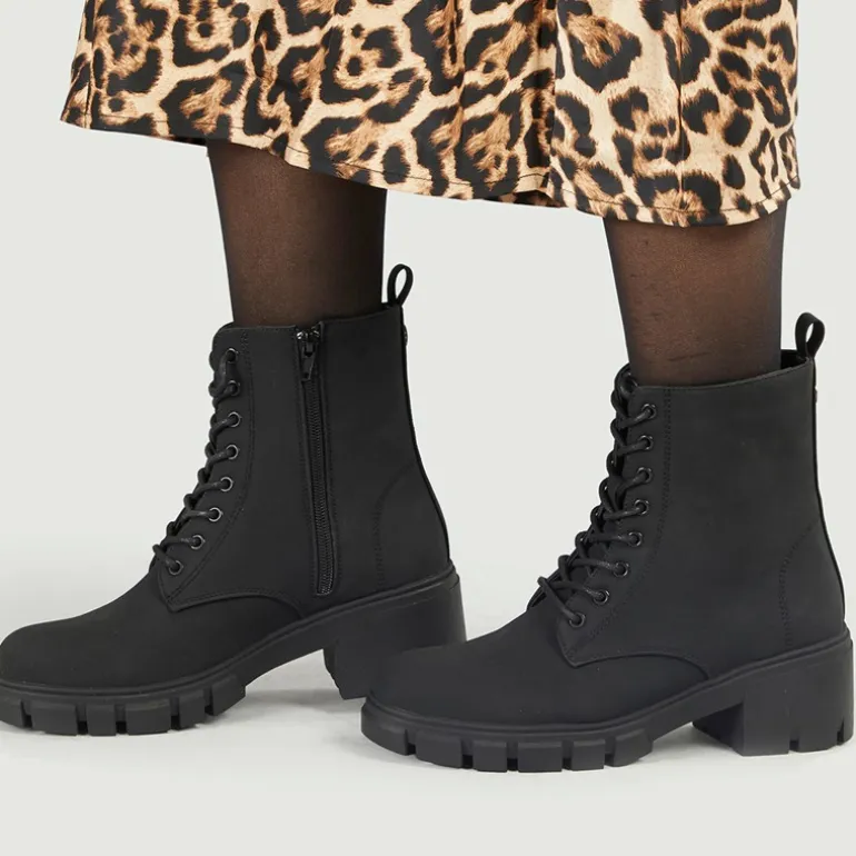 French Connection Damen Klobige Schnürstiefel Schwarz