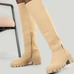 French Connection Damen Klobige Kniehohe Stretch Stiefel Stein