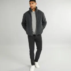 French Connection Fleece aus Borgsweatshirt mit Schalkragen Anthrazit Mel