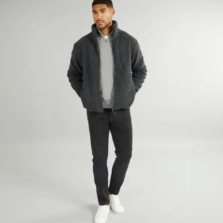 French Connection Fleece aus Borgsweatshirt mit Schalkragen Anthrazit Mel