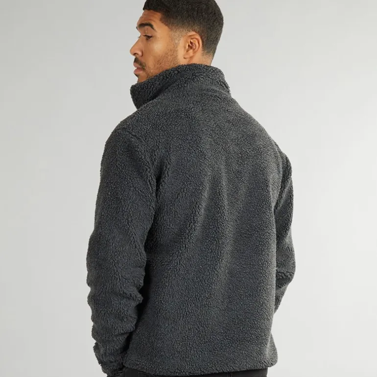 French Connection Fleece aus Borgsweatshirt mit Schalkragen Anthrazit Mel
