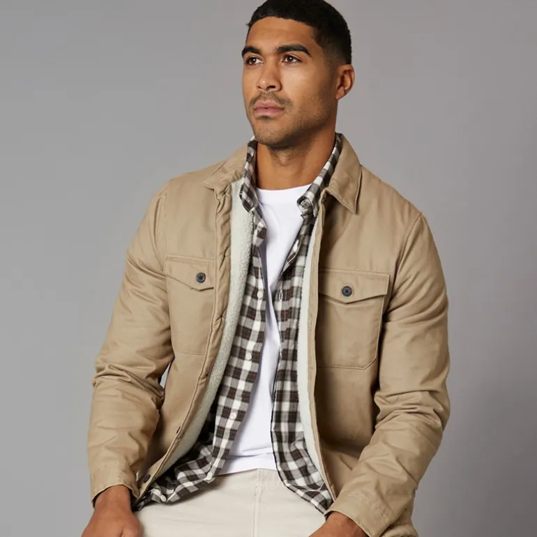 French Connection Herren Borg Overshirt Stein
