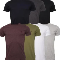 French Connection Herren 7er-Pack Crew T-Shirts Mehrfarbig - Schwarz/Weiß/Marine/Hellgrau Melange/Charmel/Chatmel/Khaki