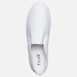 French Connection Herren FCUK Deck Slip On Canvas Sneaker Weiss/Tan At Heel