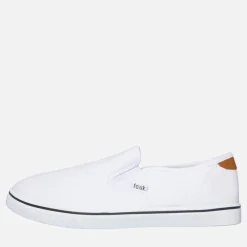 French Connection Herren FCUK Deck Slip On Canvas Sneaker Weiss/Tan At Heel
