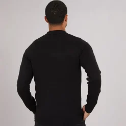 French Connection Herren Kaschmir Polo Shirt mit langen Ärmeln Schwarz