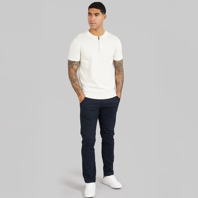 French Connection Herren Kurzarm Polohemden Ecru