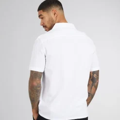 French Connection Herren Linen Hemd mit kurzem Arm Weiß