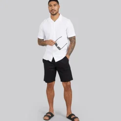 French Connection Herren Linen Hemd mit kurzem Arm Weiß