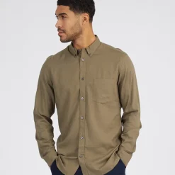 French Connection Herren Linen Hemd mit langem Arm Khaki