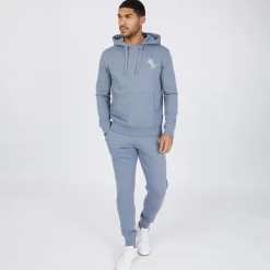 French Connection Herren Schriftzug Trainingsanzug Hellblau Melange/Weiß