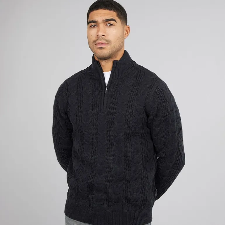 French Connection Herren Wollpullover mit 1/2 Reißverschluss Marine