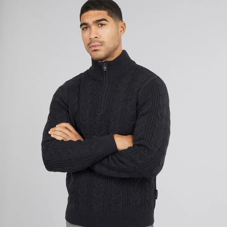 French Connection Herren Wollpullover mit 1/2 Reißverschluss Marine