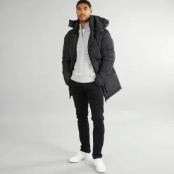 French Connection Parka Jacke mit Reißverschluss Schwarz Herren
