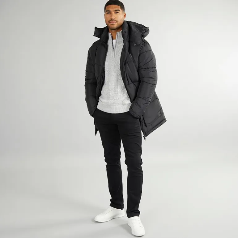 French Connection Parka Jacke mit Reißverschluss Schwarz Herren